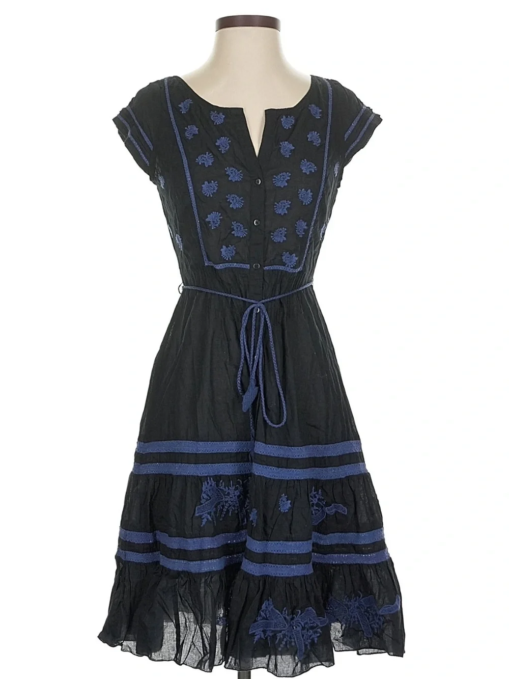 Free People Black Mini Dress with Blue Embroidery - Picture 1 of 4